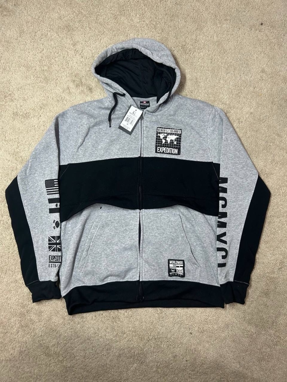 Vintage Southpole Hoodie Mens XL Gray Wordwide Expedition